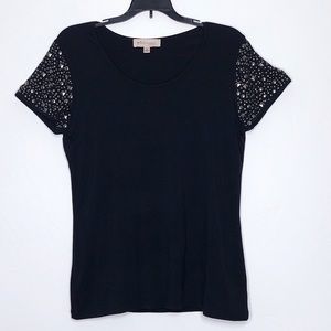 Philosophy Black Studded Sleeve Stretch Knit Top M